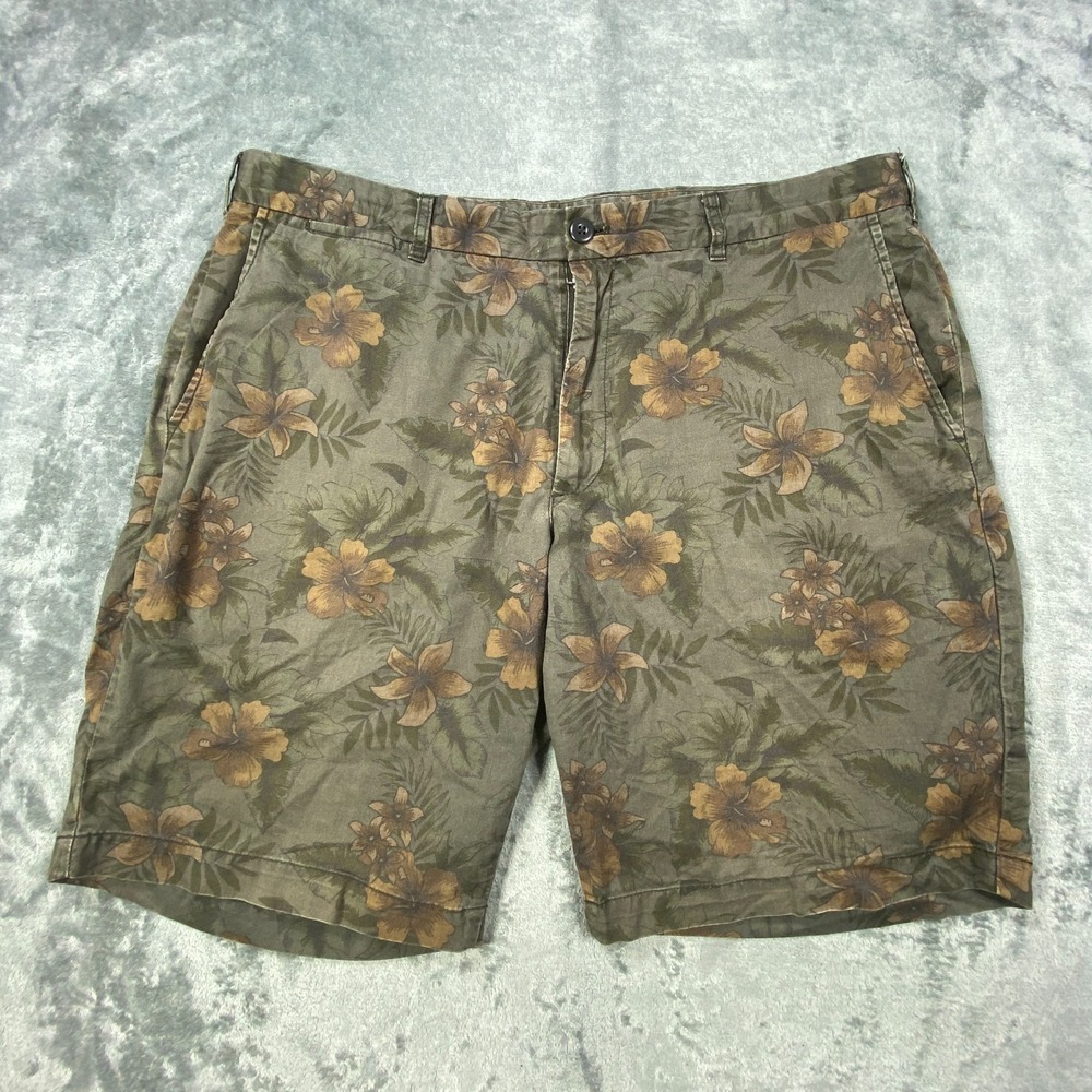 Uniqlo Chino Shorts Mens XL Brown Floral Casual Flat Front Hawaiian Summer Beach